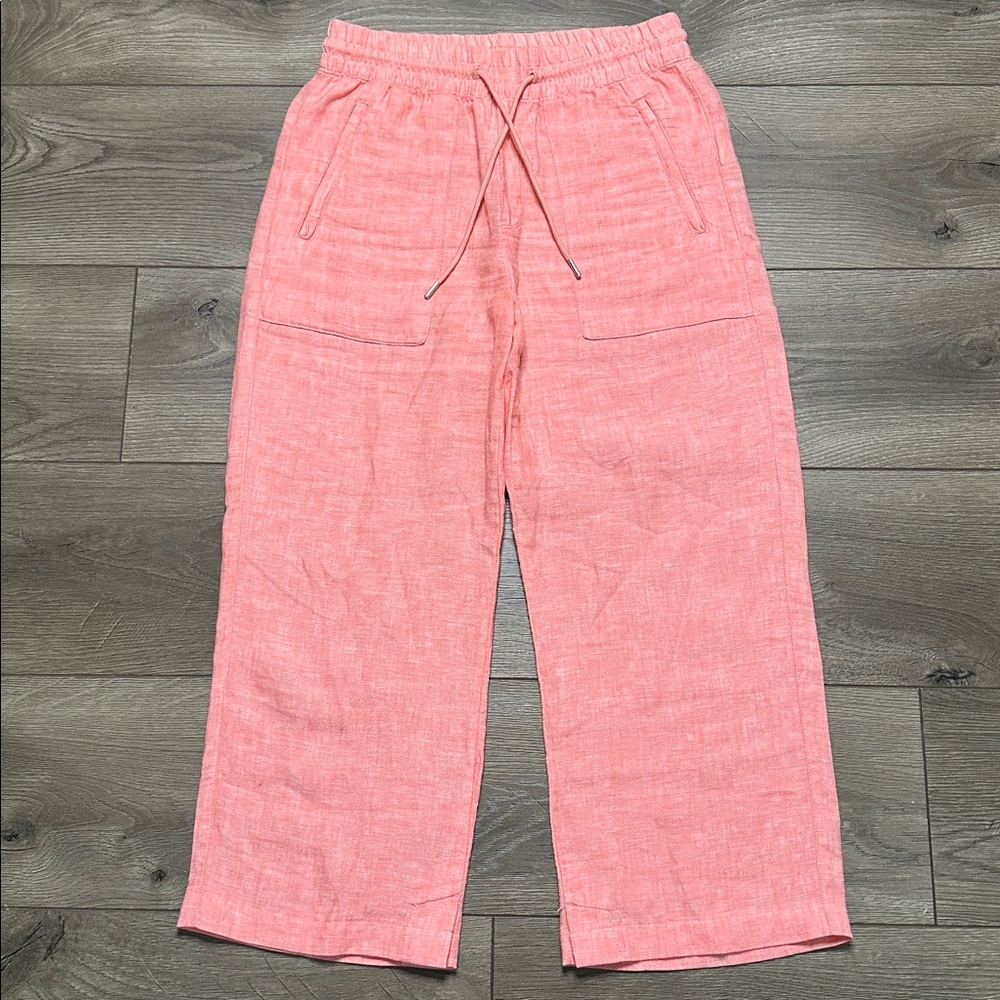 Athleta Retreat Linen High Rise Wide Leg Pant Sunset Glow‎ Orange Size 0
